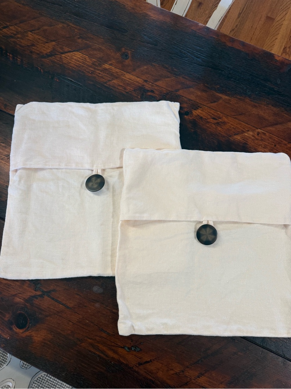 Pottery Barn Light Cream Linen Pillow Covers with Dark Buttons